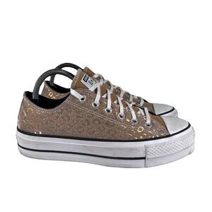 Converse CTAS Glam Gold Leopard Platform Low Top Sneakers Shoes Women's Size 9